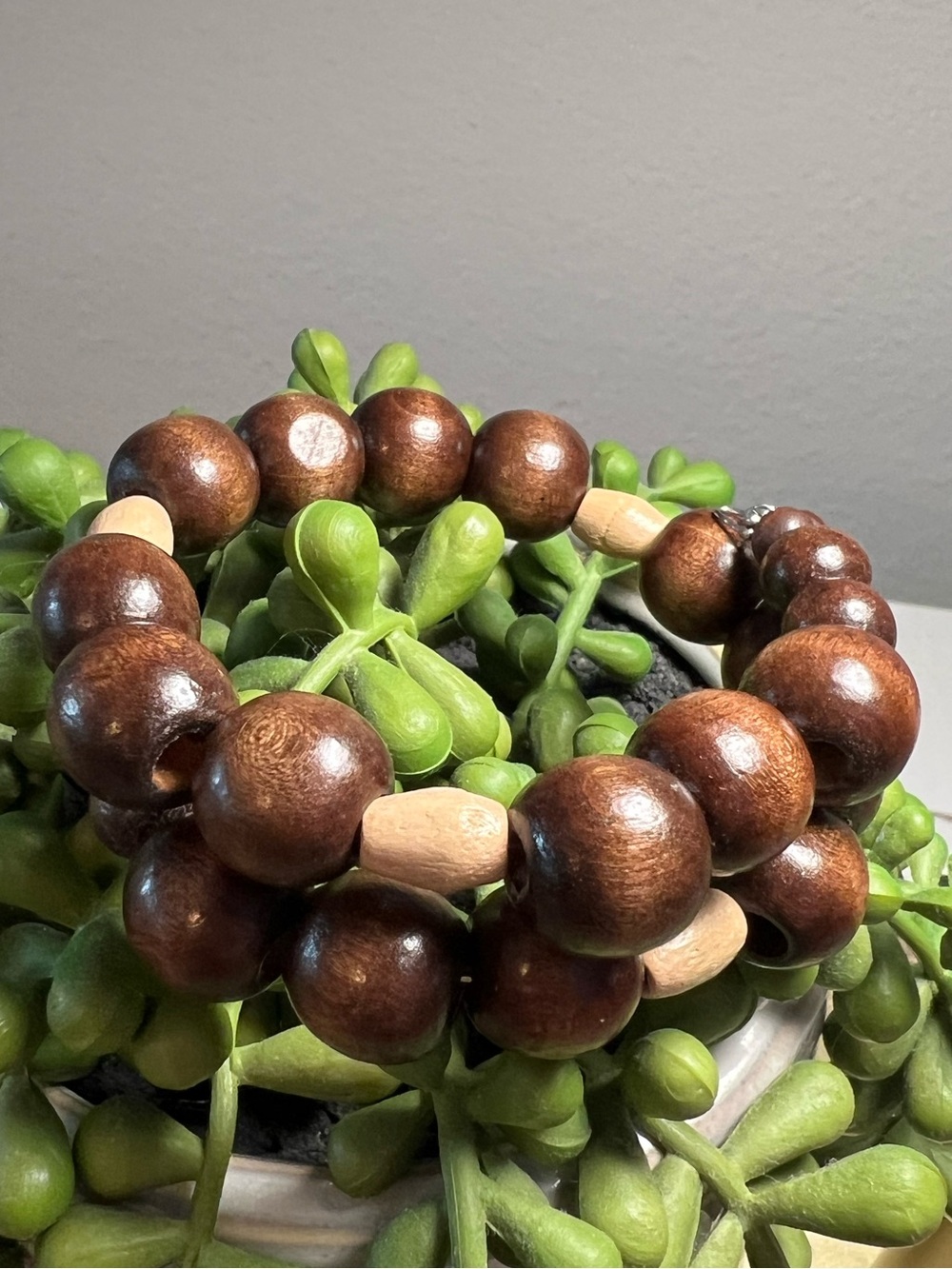 Wooden Bead memory wire bracelet - Brown & tan. Handmade.